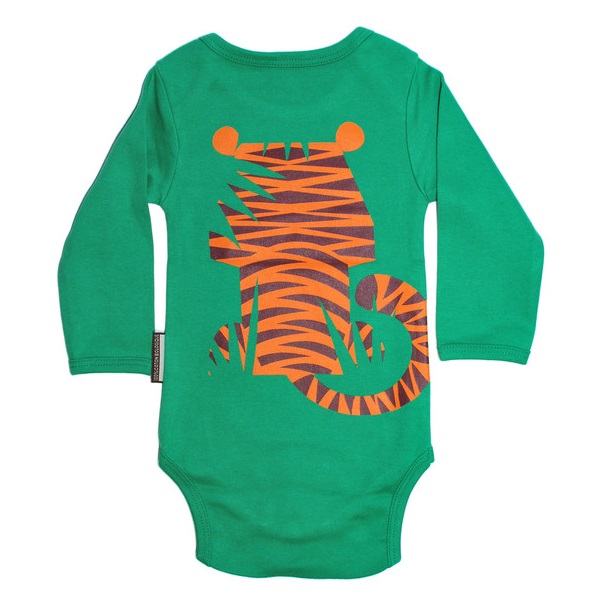 Baby gift set:  organic cotton matching bodysuit, bib and suitcase – Tiger