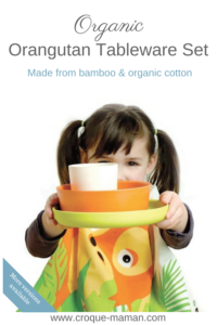 Children’s tableware set, bamboo and organic cotton - Orangutan - Pinterest - Croque-Maman