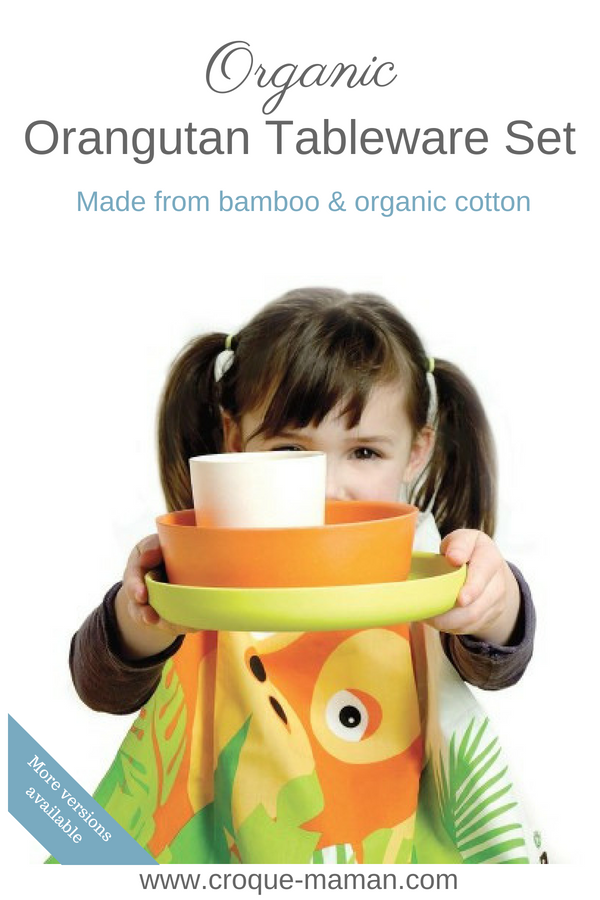 Children’s tableware set, bamboo and organic cotton – Orangutan