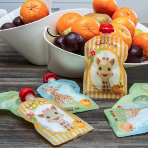 Reusable food pouches for babies – Set of 3 – Squiz Sophie la giraffe® - Fruit bowl