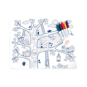 Reusable colouring in placemat set, soft silicone – Super Petit - Magic tree - Croque-Maman - Mat + pen