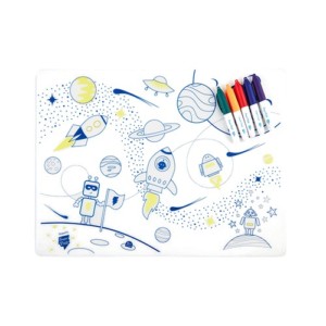 Reusable colouring in placemat set, soft silicone – Super Petit - Space - Croque-Maman - Mat + Pen