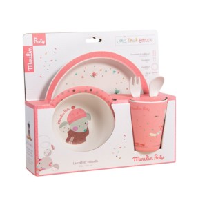 Bamboo kids tableware - Les Jolis Trop Beaux - Pink - Packaging - Moulin Roty - Croque-Maman