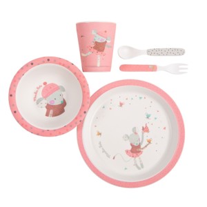Bamboo kids tableware - Les Jolis Trop Beaux - Pink - Plates - Moulin Roty - Croque-Maman