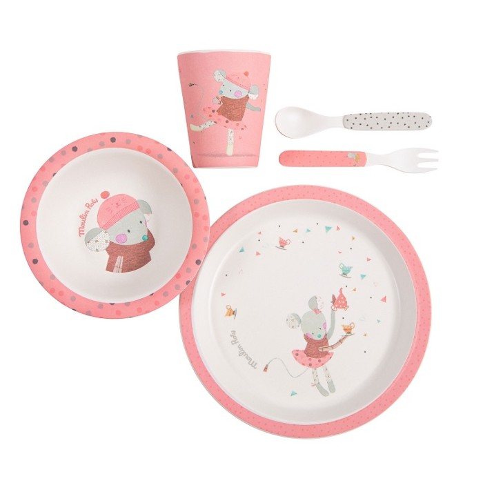Bamboo kids tableware – Les Jolis Trop Beaux – Pink