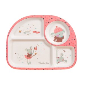 Kids divided plate - Les Jolis Trop Beaux - Pink - Plate - Moulin Roty - Croque-Maman