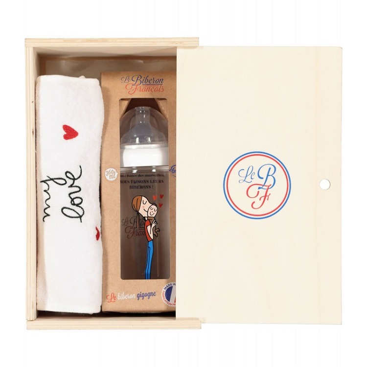 Baby bottle & bib gift set My Love - Croque Maman