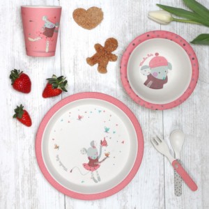 Bamboo kids tableware - Les Jolis Trop Beaux - Pink - Lifestyle - Moulin Roty - Croque-Maman