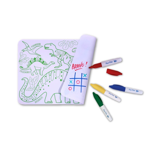 Mini colour and erase mat, with pens – Dinosaurs