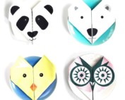 Origami cotton napkins – Set of 4 – Owl, bear, chick, panda