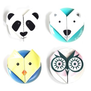 Origami cotton napkins - Set of 4 - Owl, bear, chick, panda - Croque-Maman